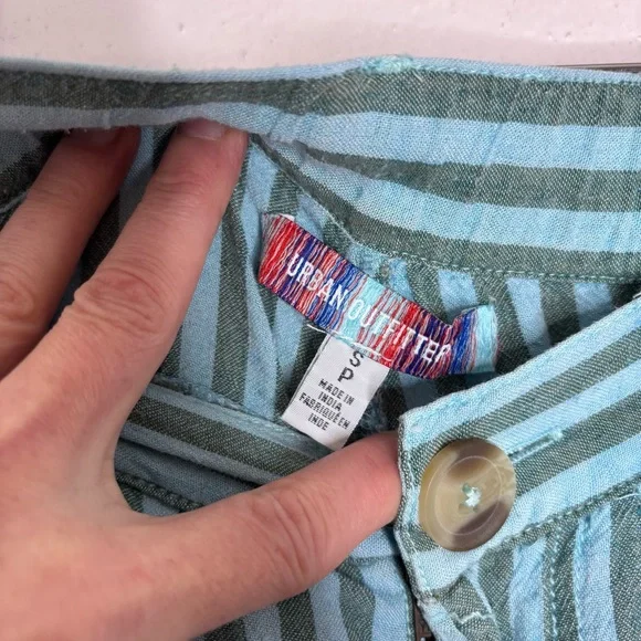 Urban Outfitters Alexandra Blue Green Striped Linen Cargo Pants Size Small - Picture 8 of 13